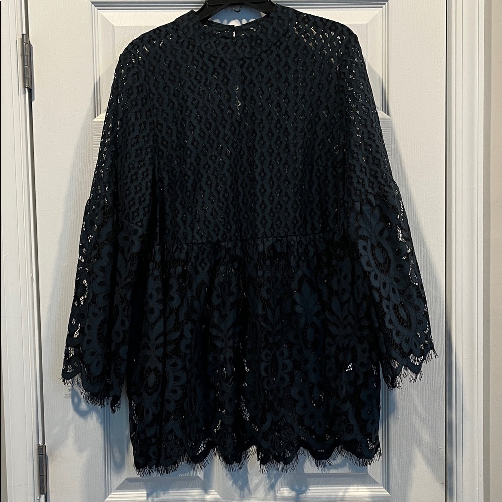 Lane Bryant Lace Black And Green Tunic Top Intricate Eyelet Detailing Babydoll